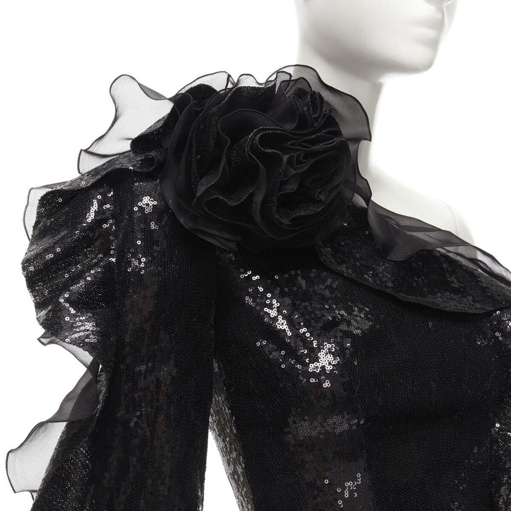 One Shoulder Ruffled Sequin Top In Black - Picture 2 of 4